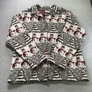 Breckenridge Snowman Shirt‎ Jacket Women's L Gray Red Tacky Christmas Holiday